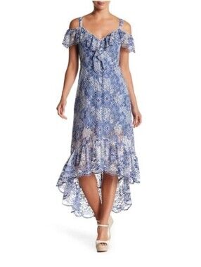 BCBG MAXAZRIA Blue Lace Floral Maxi Dress - Women